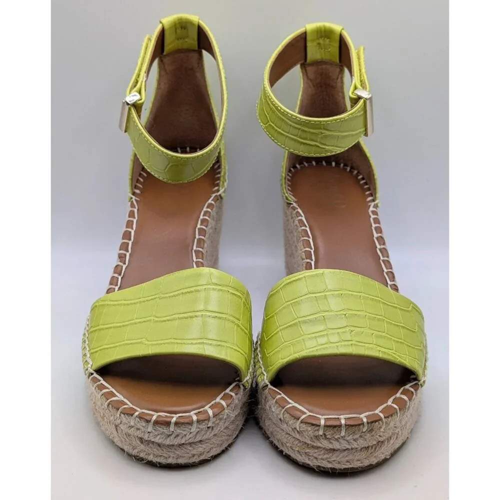Franco Sarto Lime Green Croc-Embossed Espadrille Wedge Sandals